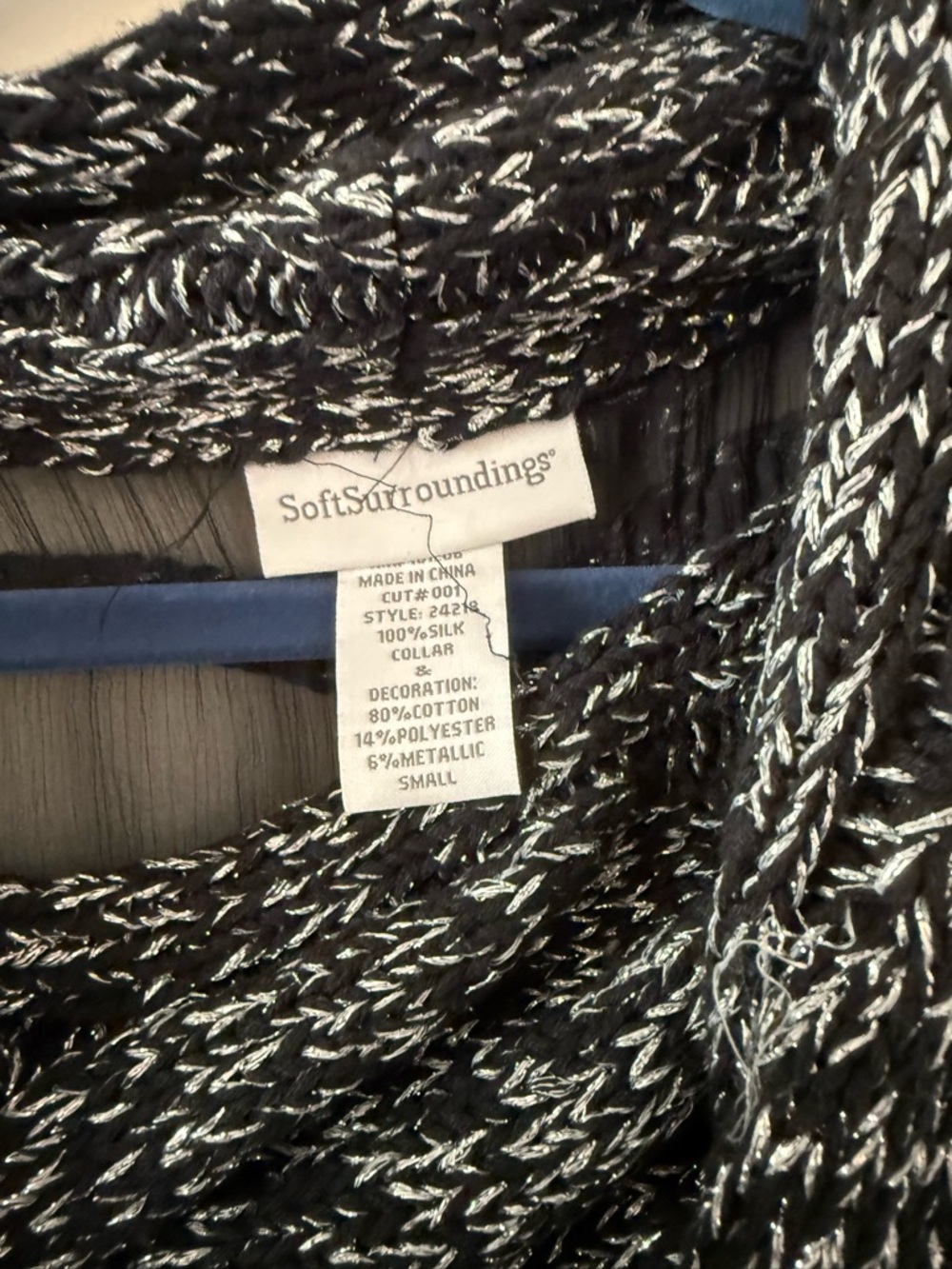 Soft Surroundings Black Metallic-Threaded Sheer Tunic with Knit Cowl - Picture 3 of 6